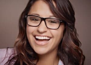 smiling woman with glasses